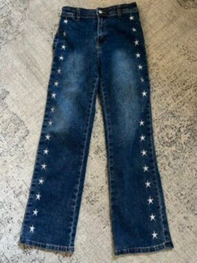 🧡3/$15 Flying Angel Medium-Wash Denim Jeans White Stars Kids 12